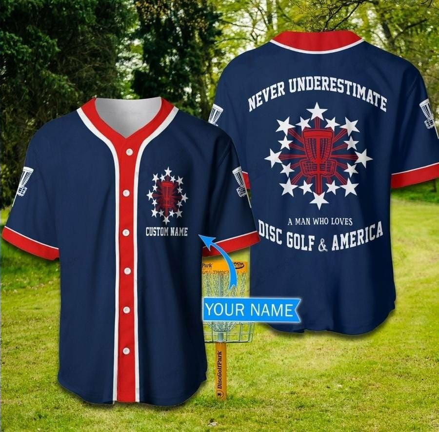 Disc Golf And America Custom Name Baseball Jersey