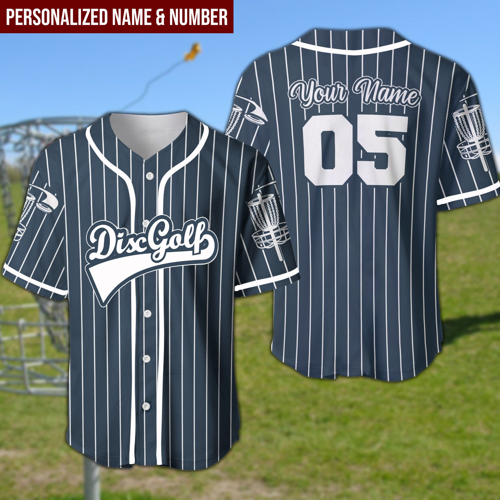 Disc Golf Stripes Personalized And Number Baseball Jersey