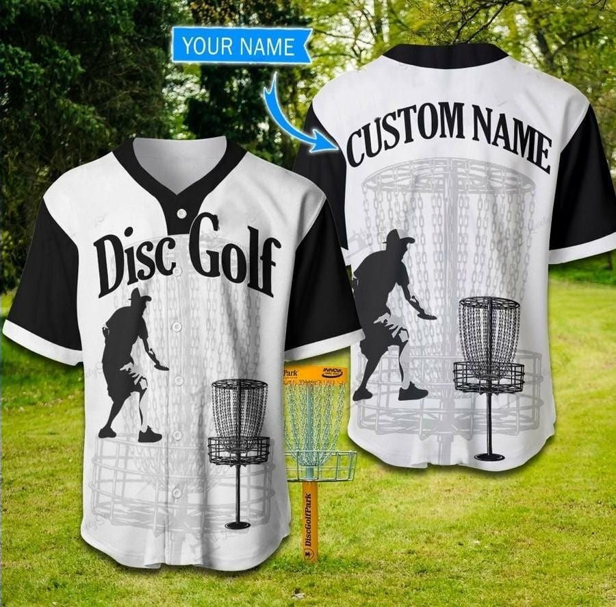 Disc Golfer Black And White Custom Name Baseball Jersey