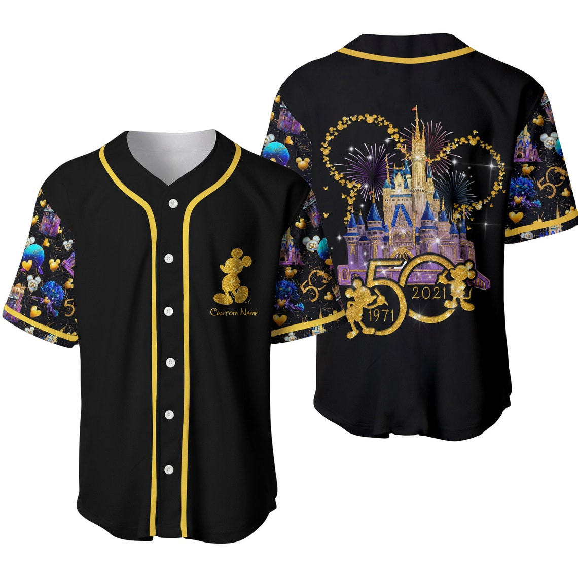 Disney 50th Anniversary Mickey Mouse Black Rainbow Unisex Cartoon Custom Baseball Jersey Personalized Shirt Men Women