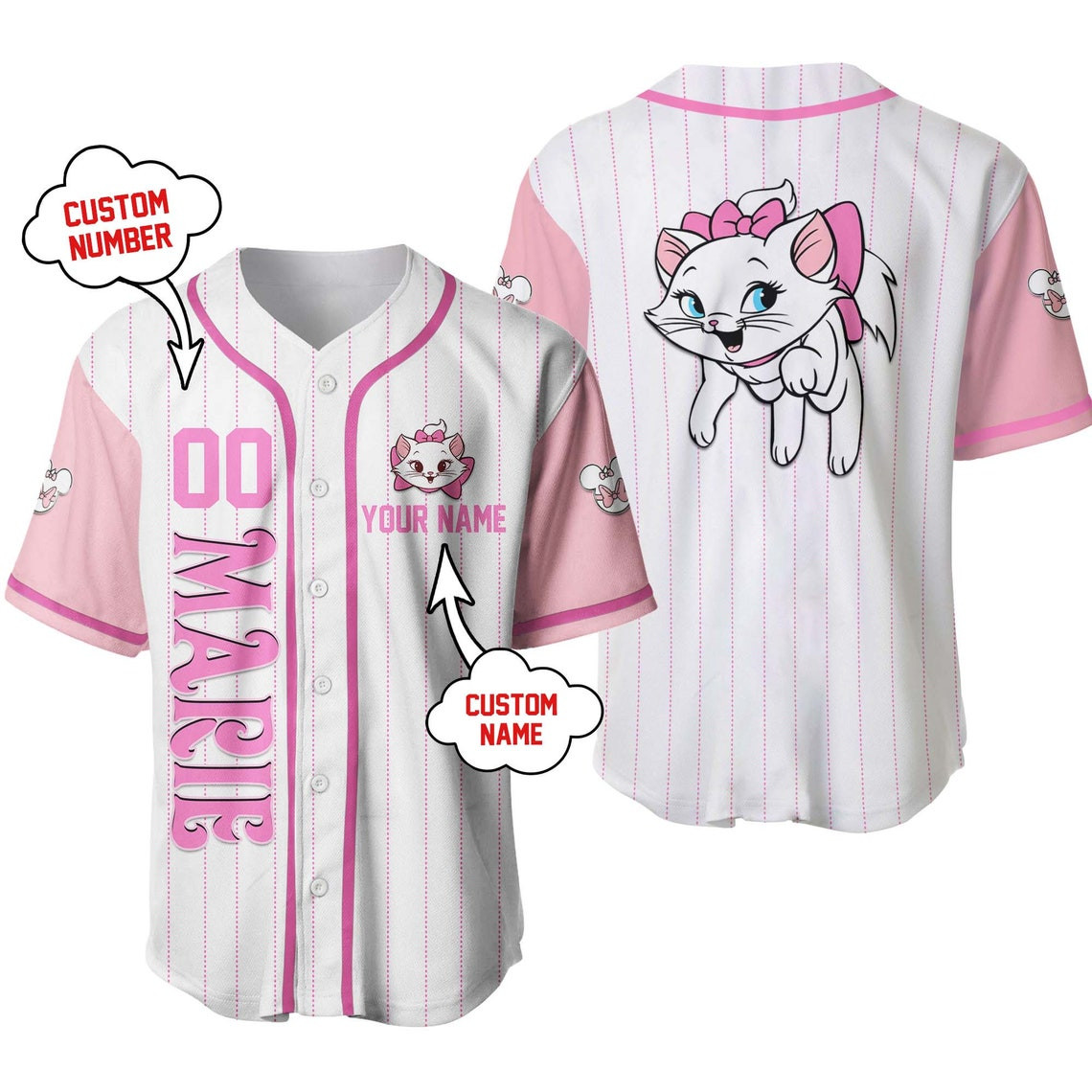 Disney Marie Cat Disney Unisex Cartoon Custom Baseball Jersey Personalized Shirt Kid Youth Men Women