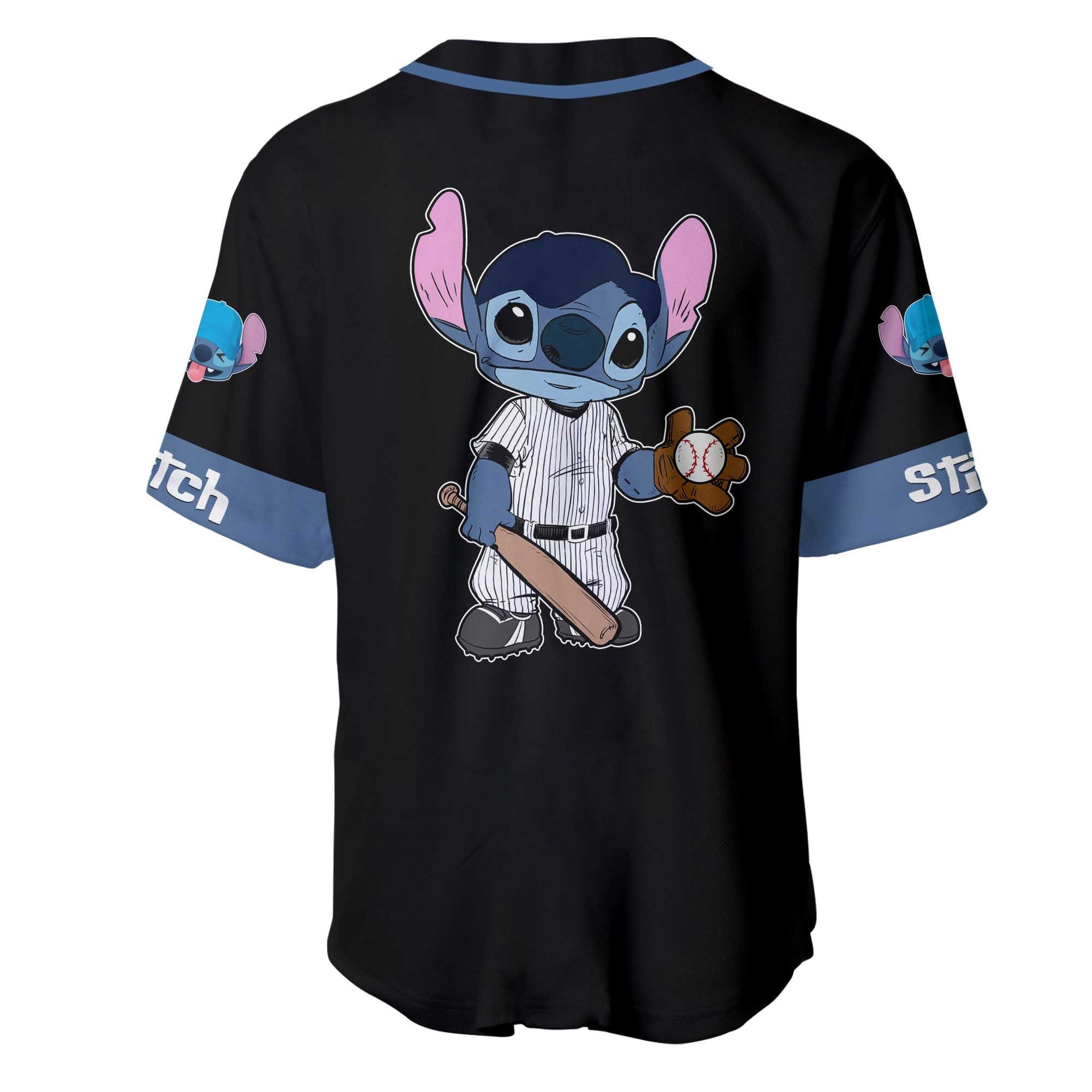 Disney Stitch Black Blue Disney Personalized Unisex Cartoon Custom Baseball Jersey, Unisex Jersey Shirt for Men Women