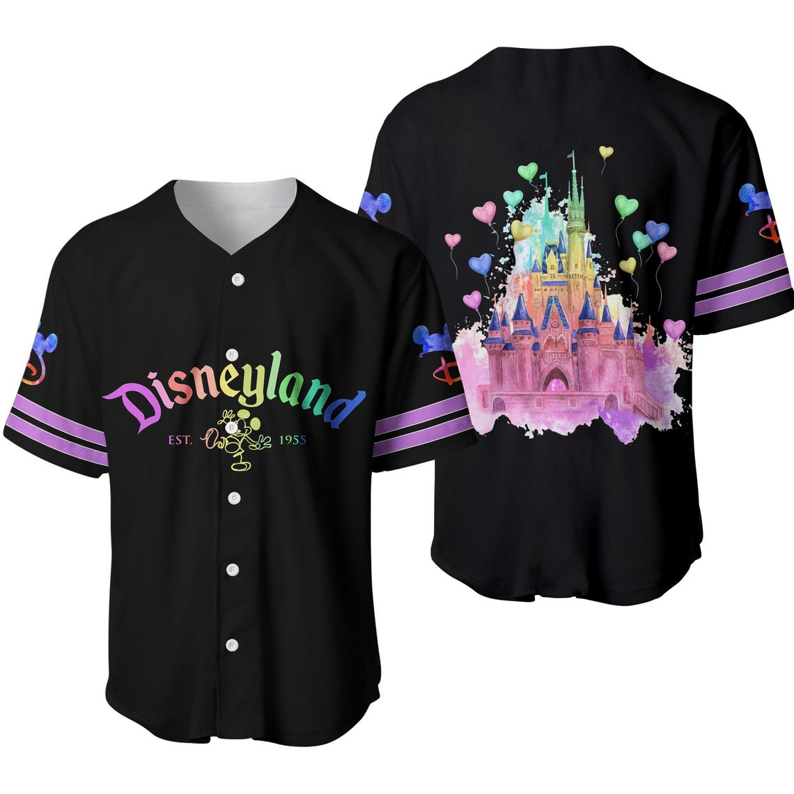Disneyland Magic Kingdom Rainbow Black Disney Unisex Cartoon Custom Baseball Jersey Personalized Shirt Men Women