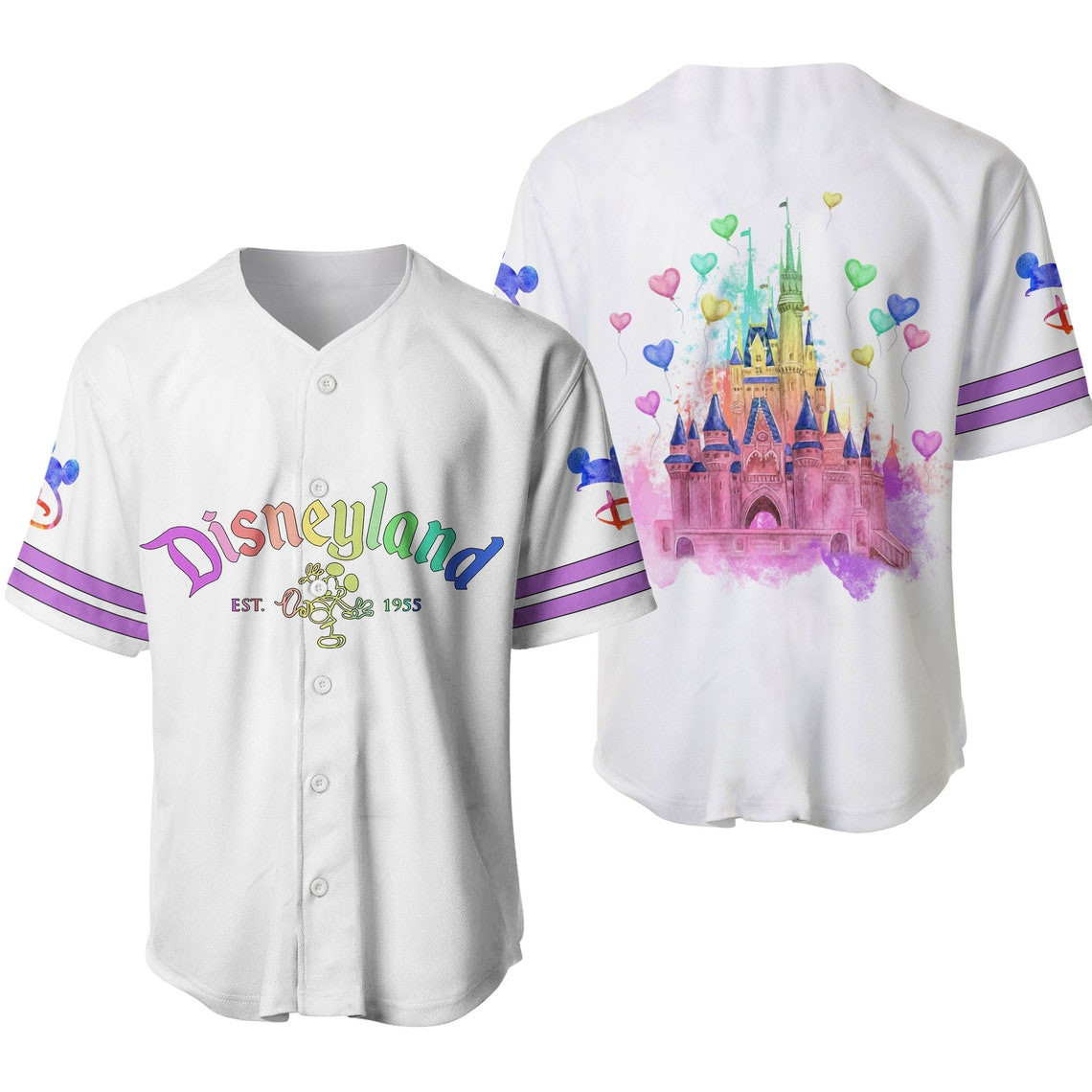 Disneyland Magic Kingdom Rainbow White Disney Unisex Cartoon Custom Baseball Jersey Personalized Shirt Men Women