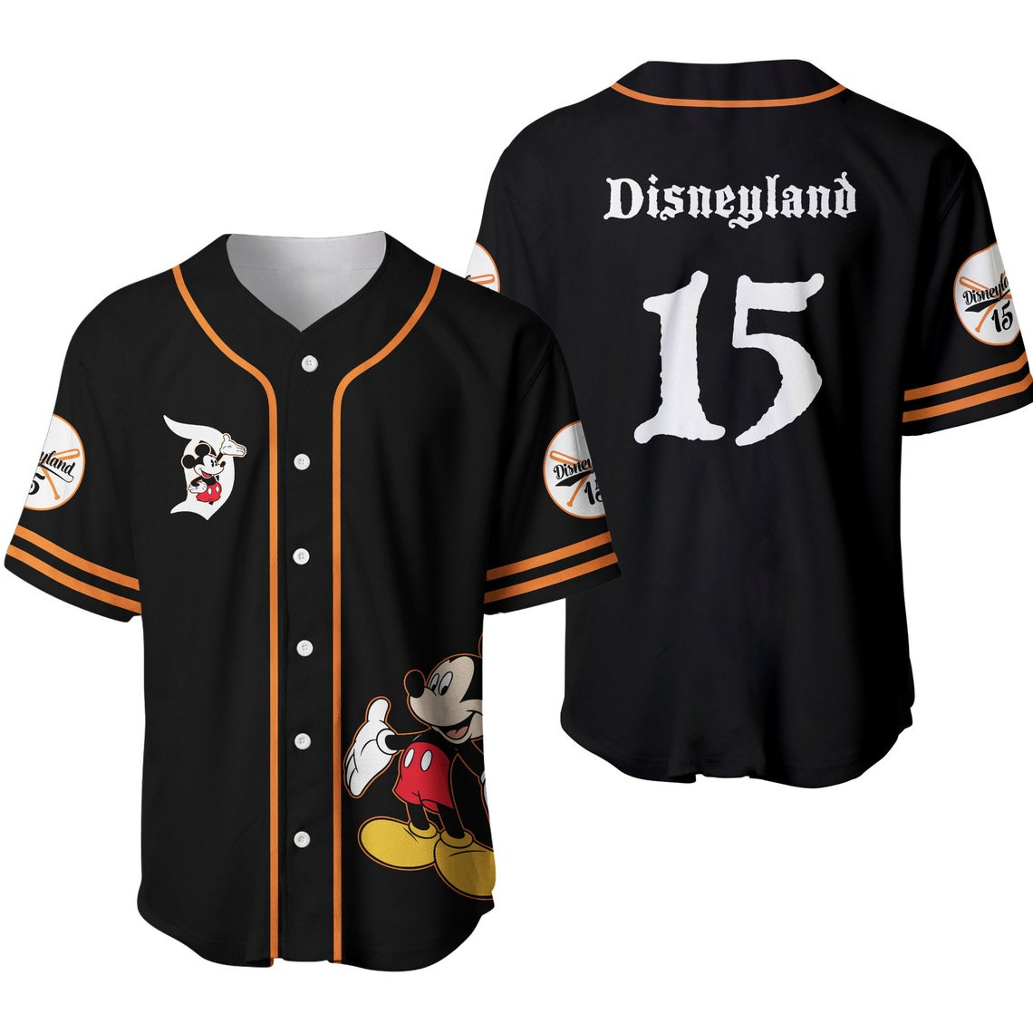 Disneyland Mickey Mouse Black Orange Disney Unisex Cartoon Custom Baseball Jersey Personalized Shirt Men Women