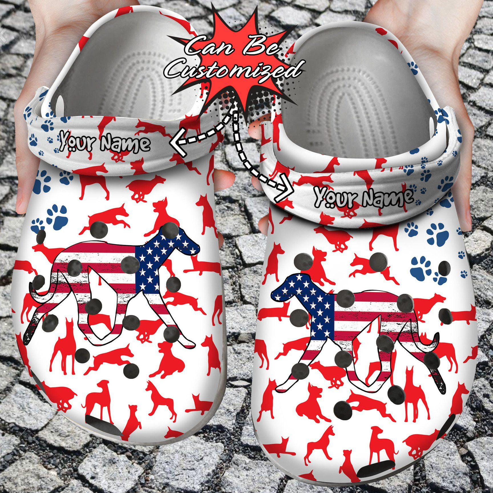 Doberman American Flag Crocs Clog Shoes Animal Print Crocs