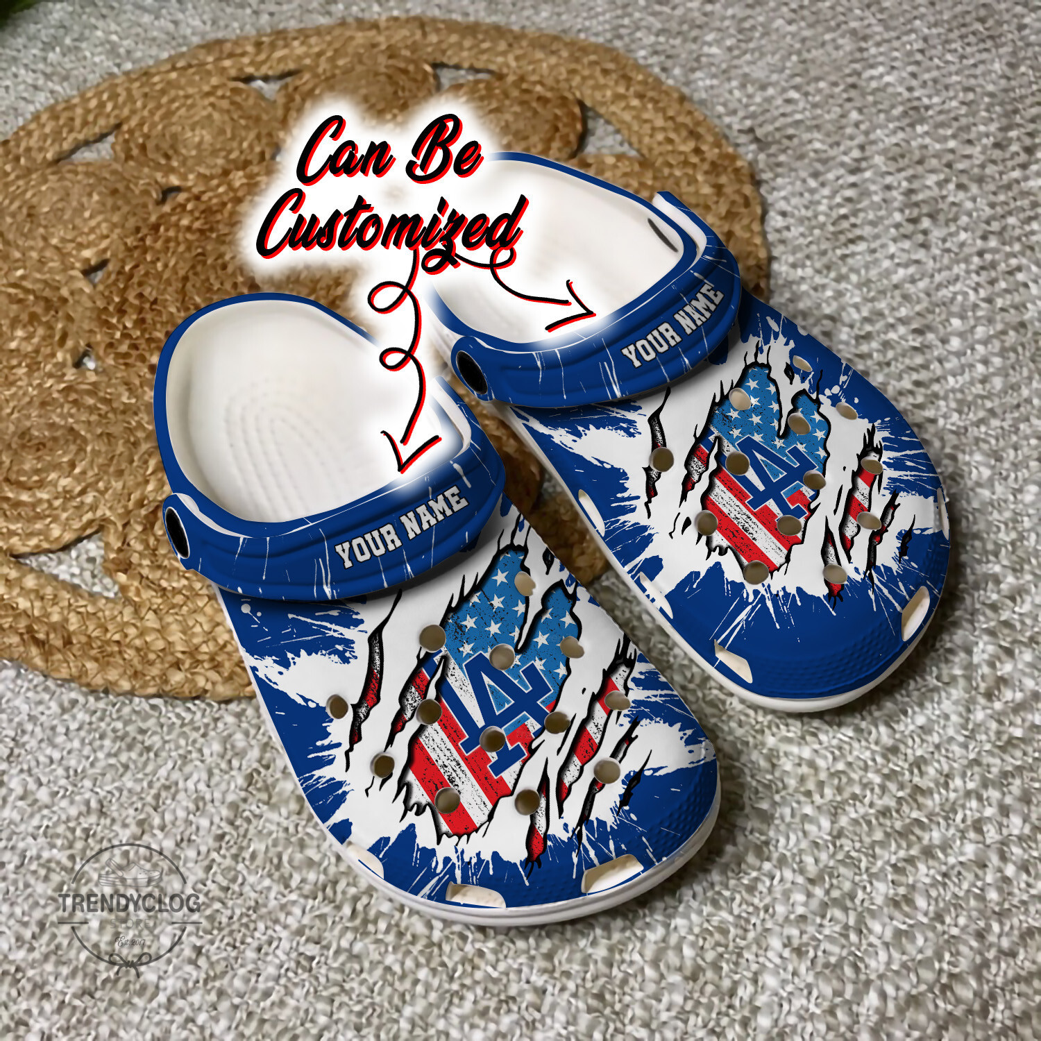 Dodgers Crocs Personalized LA Dodgers Baseball Ripped American Flag Clog Shoes