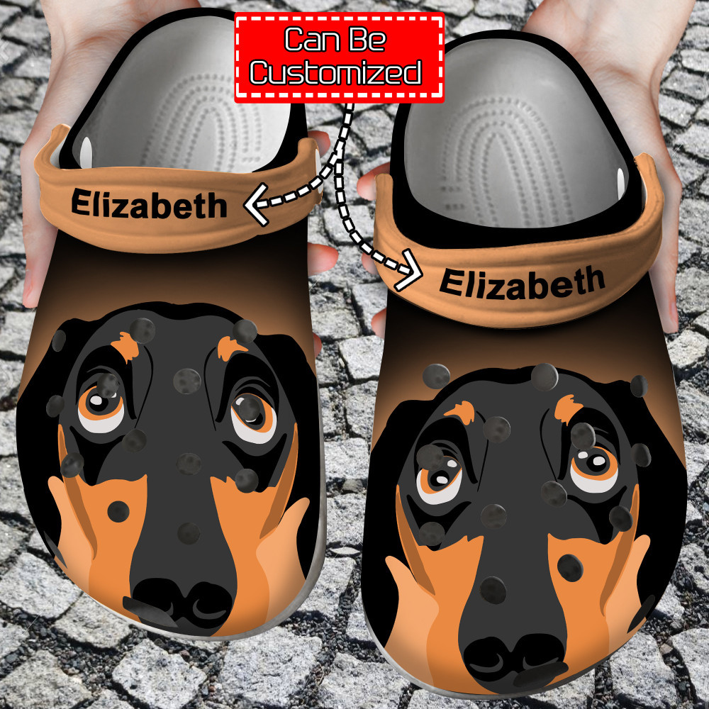 Dog Crocs - Dachshund Face Print Personalized Clogs Shoes With Your Name For Men And Women