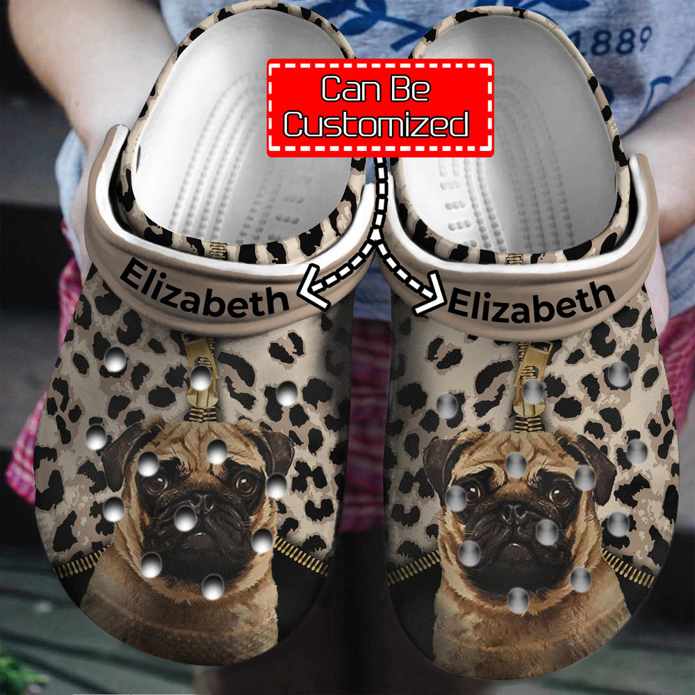 Dog Crocs - Personalized Pug Leopard Pattern Clog Shoes For Men And Women