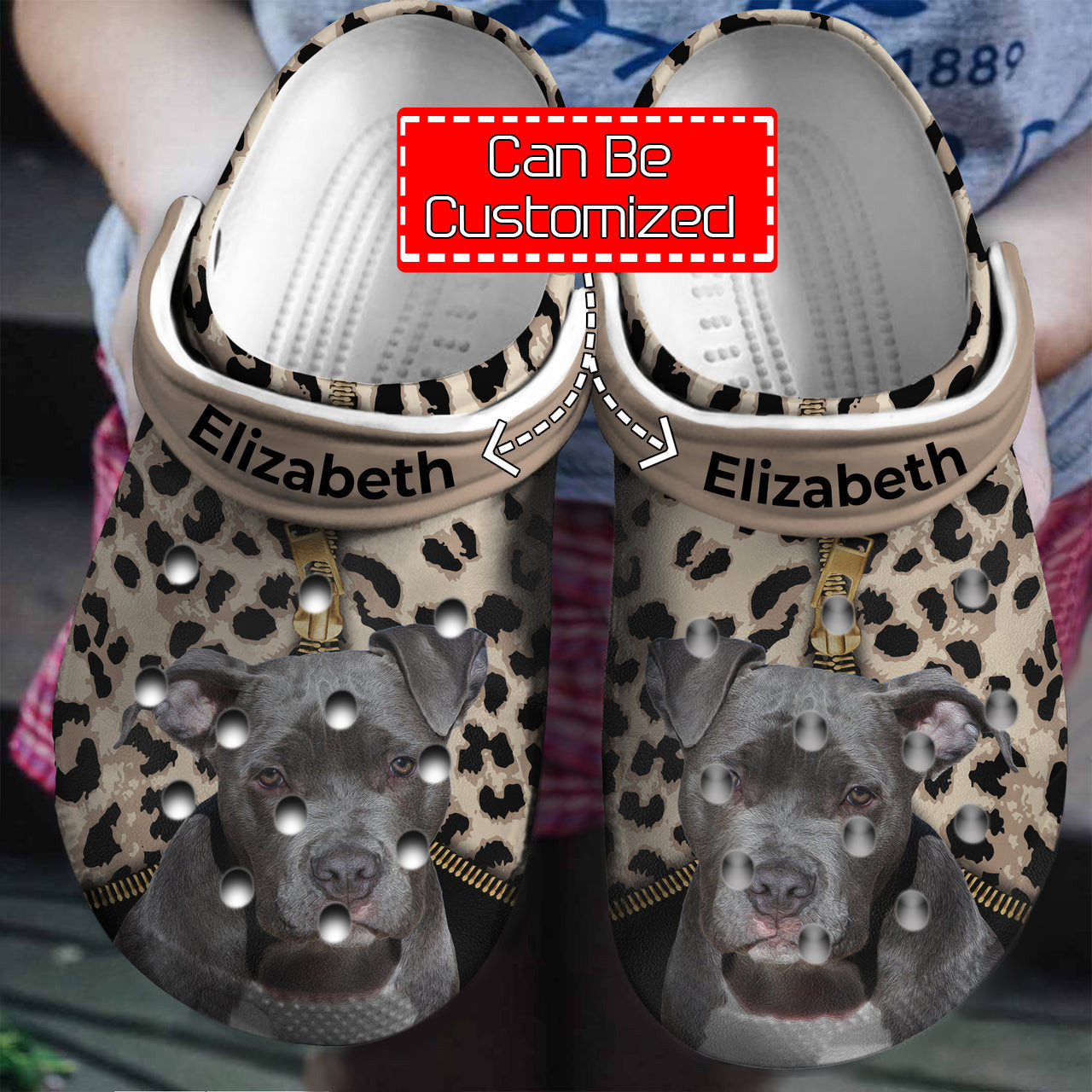 Dog Crocs Pitbull Lovers Personalized Clogs Shoes With Leopard Pattern