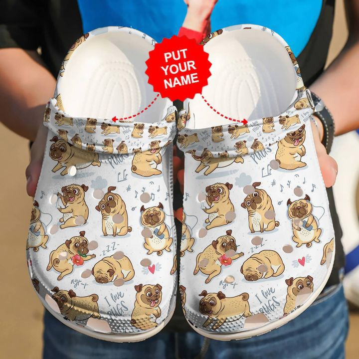 Dog Crocs - Pug I Love Pugs Personalized Clog Shoes For Men And Women