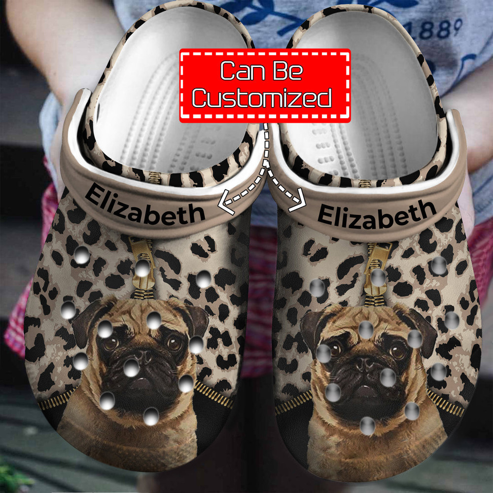 Dog Crocs - Pug Lovers Personalized Clogs Shoes With Leopard Pattern For Men And Women