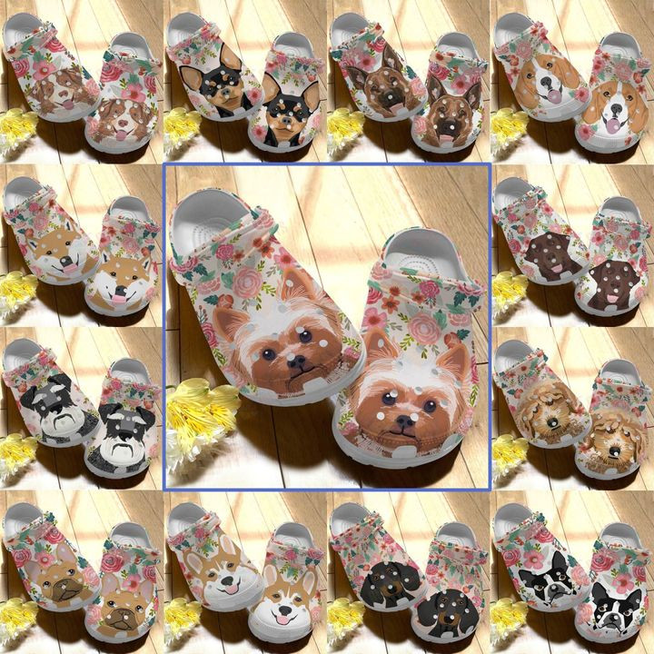 Dog Floral Portrait Dogs Crocs Classic Clogs Shoes