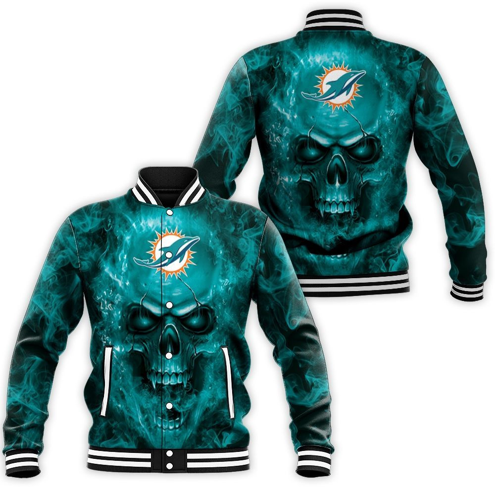 Dolphins Nfl Fans Skull Baseball Jacket for Men Women