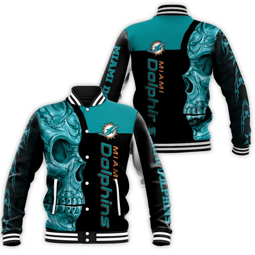 Dolphins Nfl Skull 3d Printed Baseball Jacket for Men Women