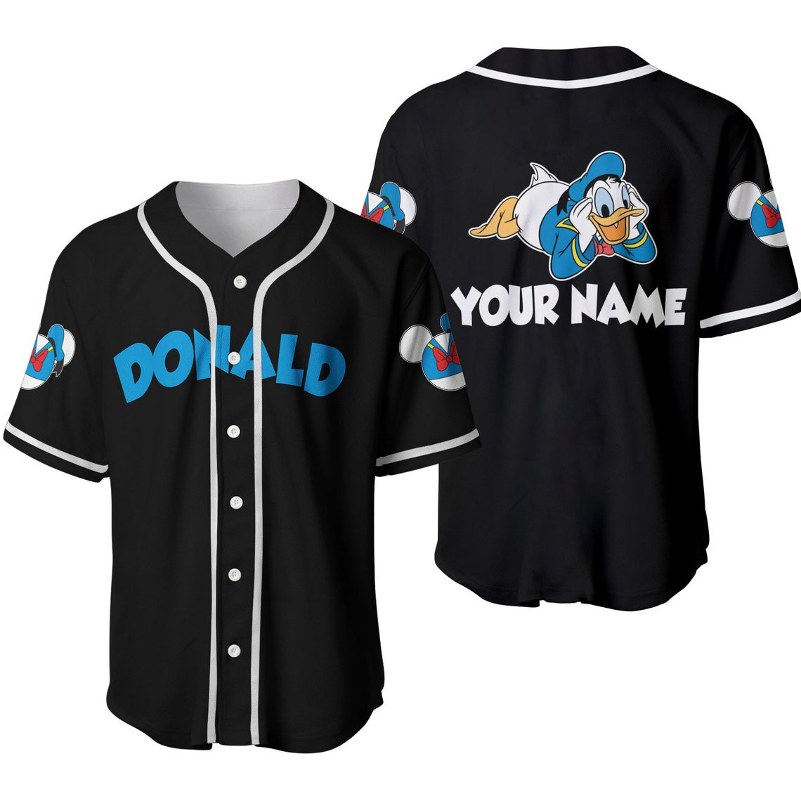 Donald Duck Black Blue Disney Unisex Cartoon Custom Baseball Jersey Personalized Shirt Men Women