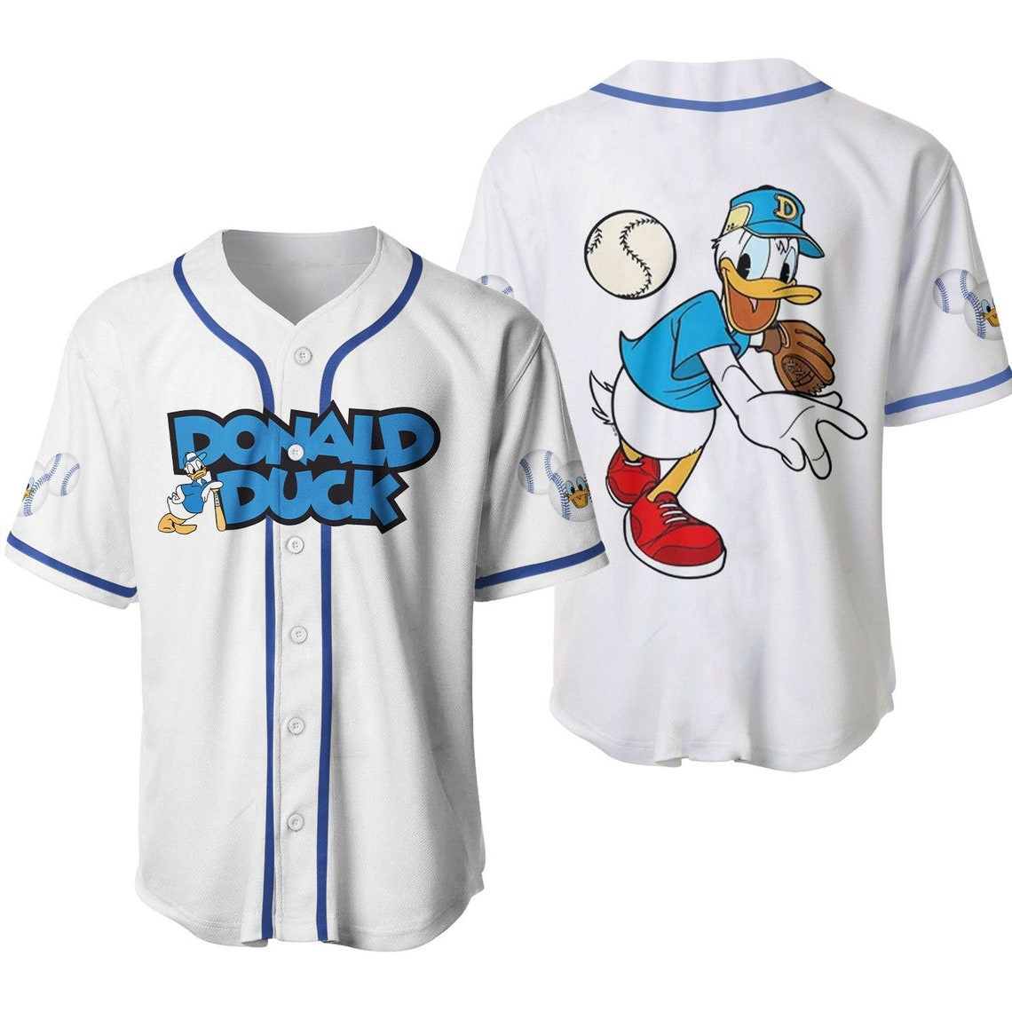 Donald Duck Blue White Disney Unisex Cartoon Custom Baseball Jersey Personalized Shirt Men Women