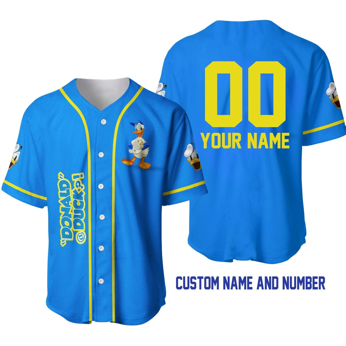 Donald Duck Blue Yellow Disney Unisex Cartoon Custom Baseball Jersey Personalized Shirt Men Women