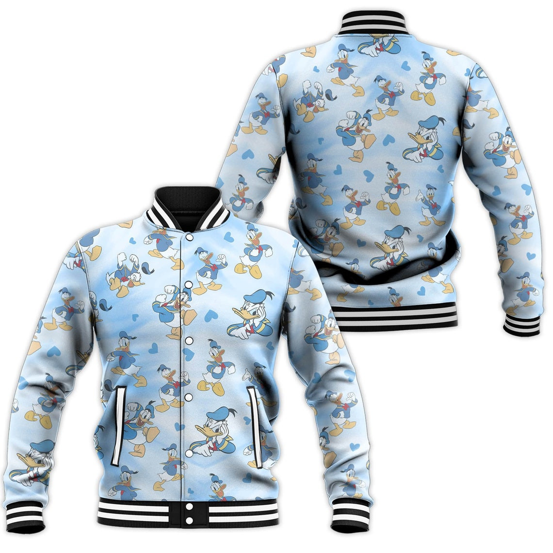 Donald Duck Heart Disney Cartoon Personalized Baseball Jacket for Men Women