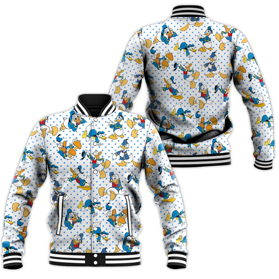 Donald Duck Pattern Disney Cartoon Personalized Baseball Jacket for Men Women