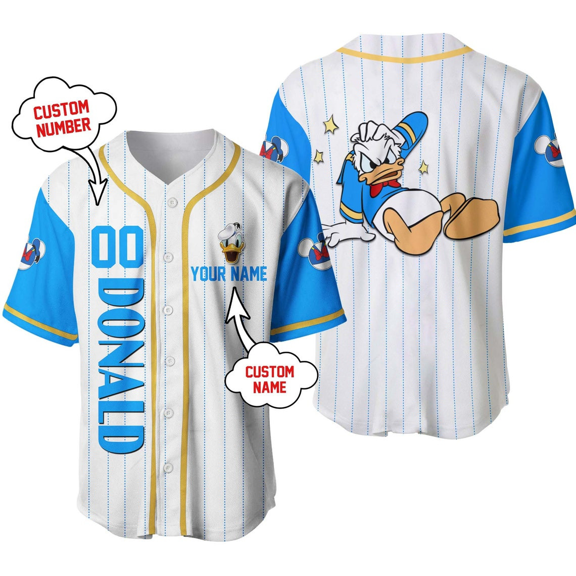 Donald Personalized Baseball Jersey Disney Unisex Cartoon Custom Baseball Jersey Personalized Shirt Men Women Kids
