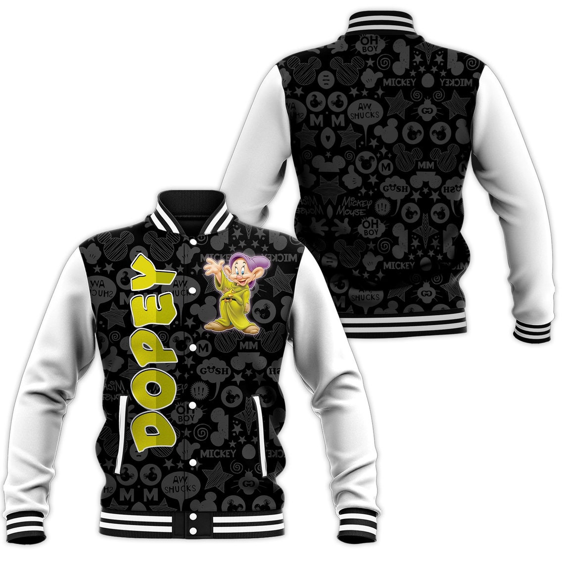 Dopey Disney Cartoon Personalized Baseball Jacket for Men Women