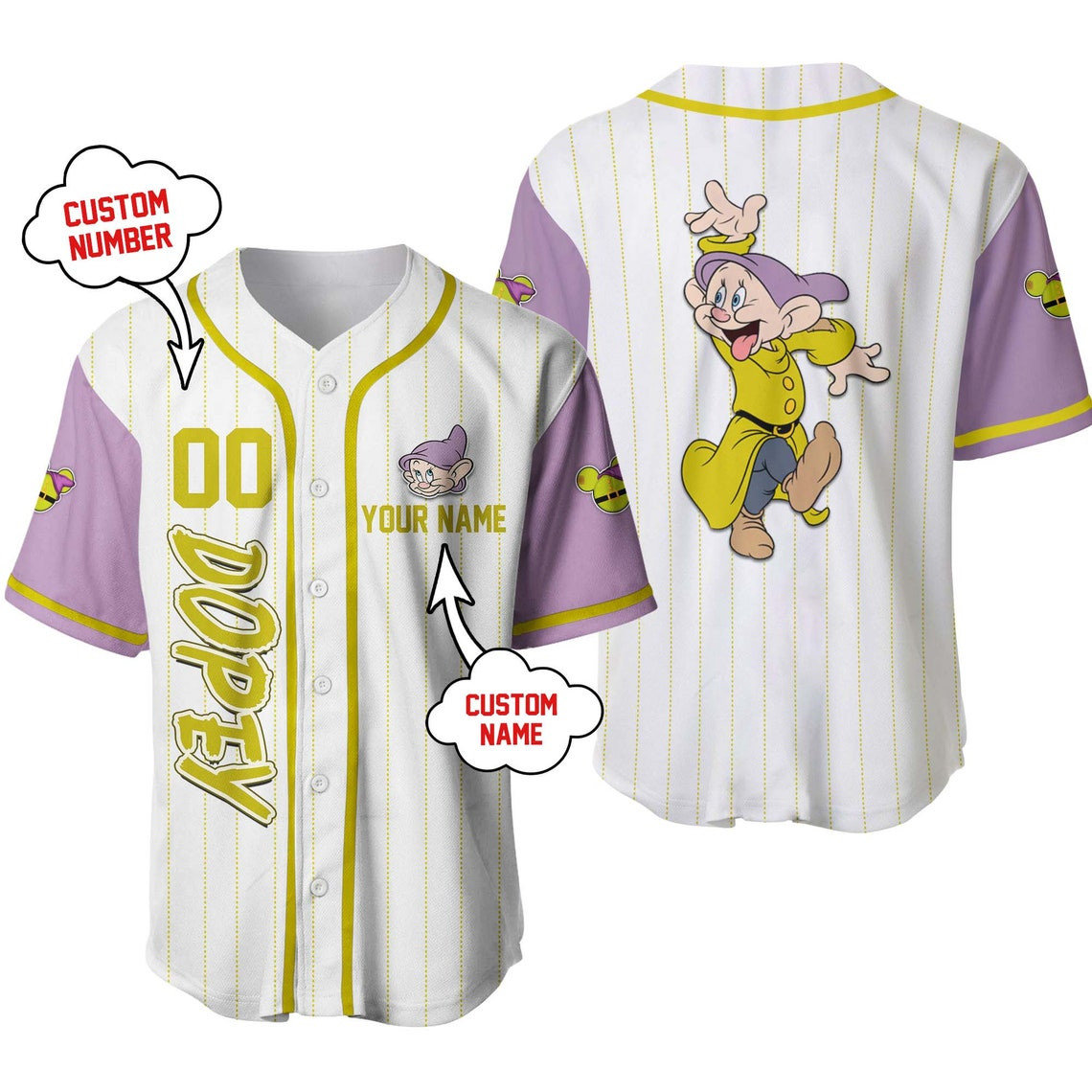 Dopey Dwarf Disney Unisex Cartoon Custom Baseball Jersey Personalized Shirt Kid Youth Men Women