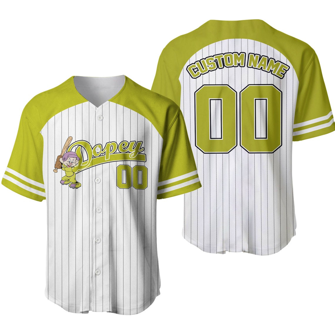 Dopey Dwarf Striped Green White Unisex Cartoon Custom Baseball Jersey Personalized Shirt Men Women