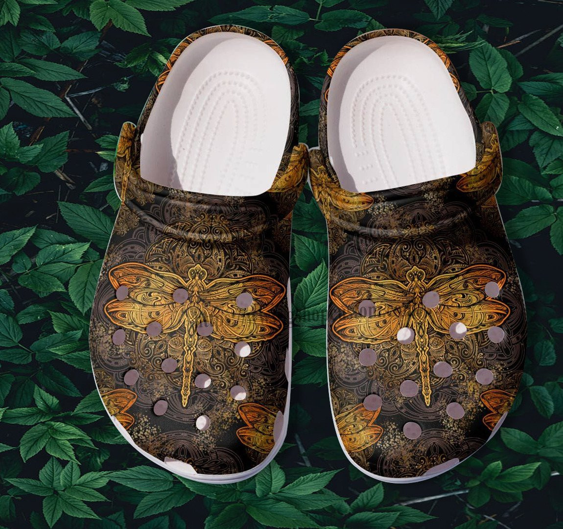 Dragonfly Golden Boho Culture Crocs Shoes Gift Women- Dragonfly Hippie Boho Vintage Clogs Gift Women Mother Day