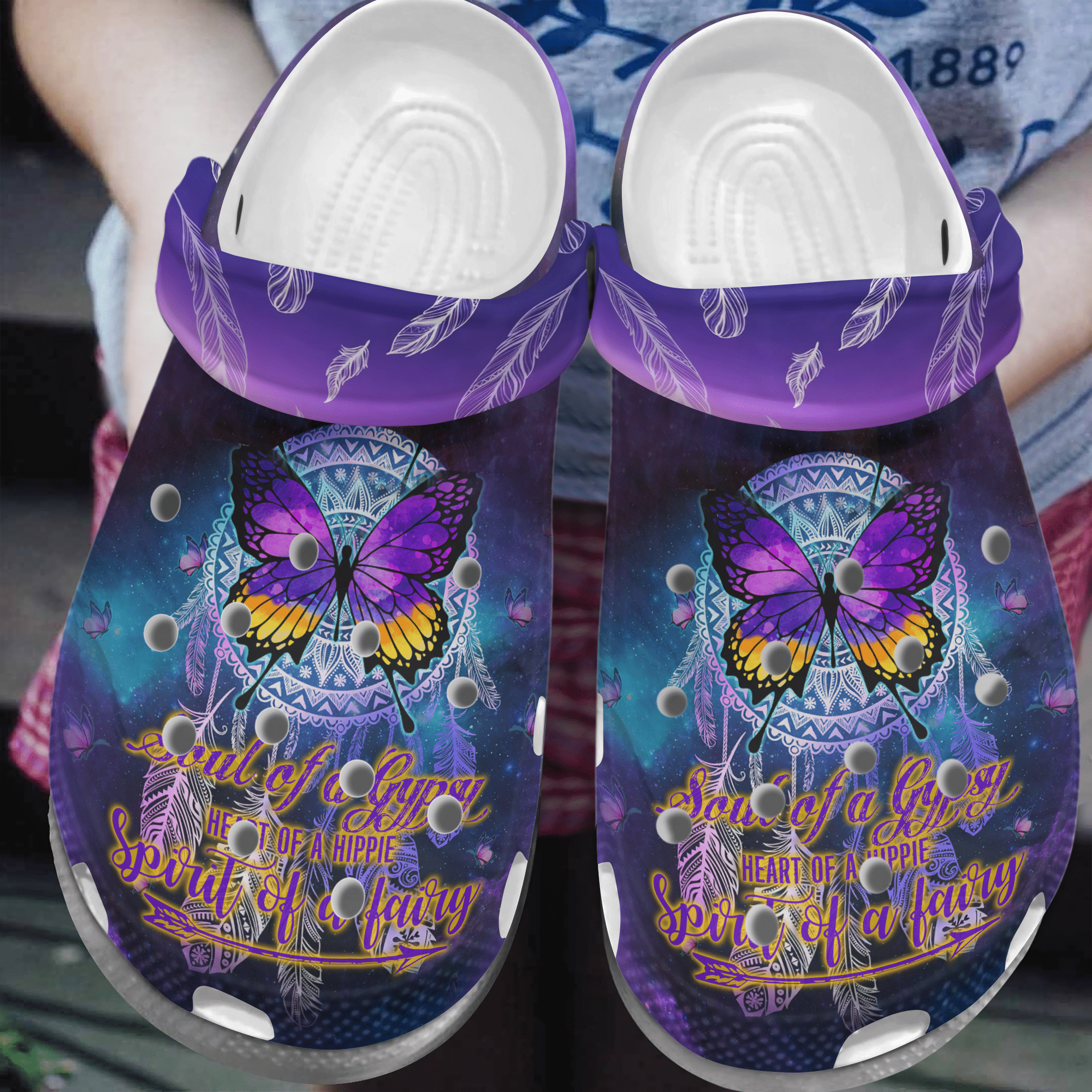 Dreamcatcher Coloring Butterfly Crocs Shoes - Heart Of A Hippie Clog Gifts For Friends