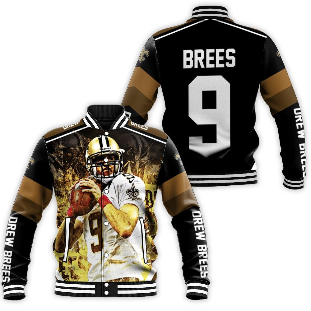 Drew Brees New Orleans Saints Black Yellow Baseball Jacket for Men Women