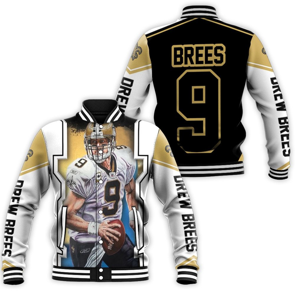 Drew Brees New Orleans Saints Colorful Background Baseball Jacket for Men Women