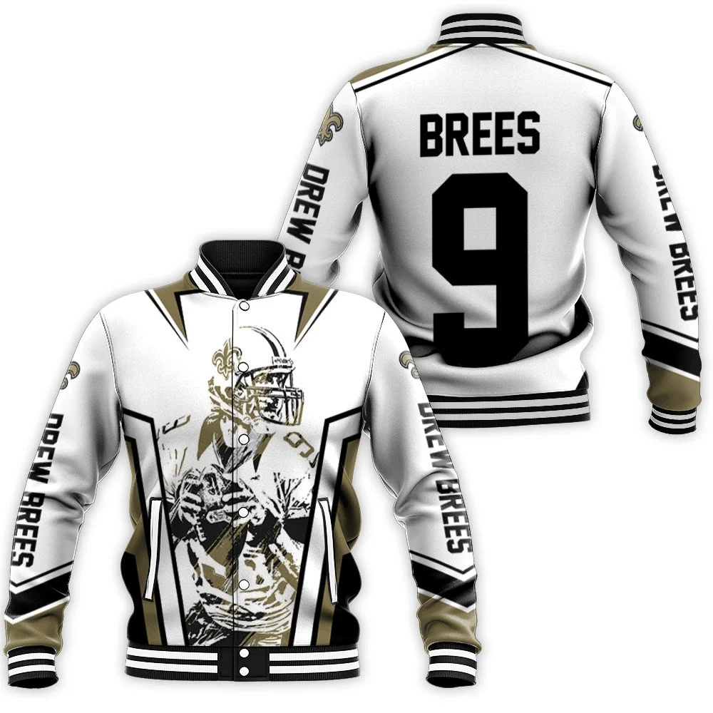 Drew Brees New Orleans Saints Watercolor White Background Baseball Jacket for Men Women