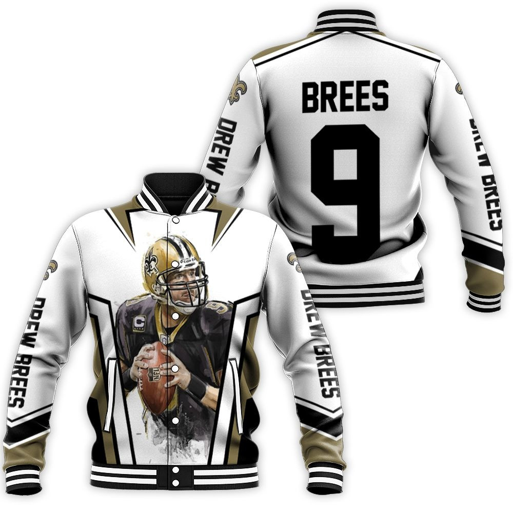 Drew Brees New Orleans Saints White Background Baseball Jacket for Men Women