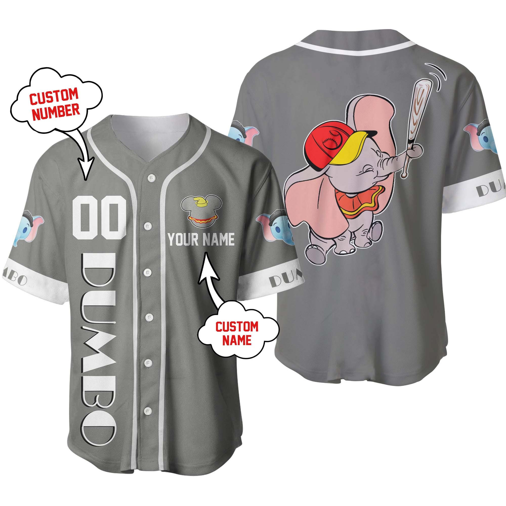 Dumbo Elephant Custom name Disney Personalized Unisex Cartoon Custom Baseball Jersey, Unisex Jersey Shirt for Men Women
