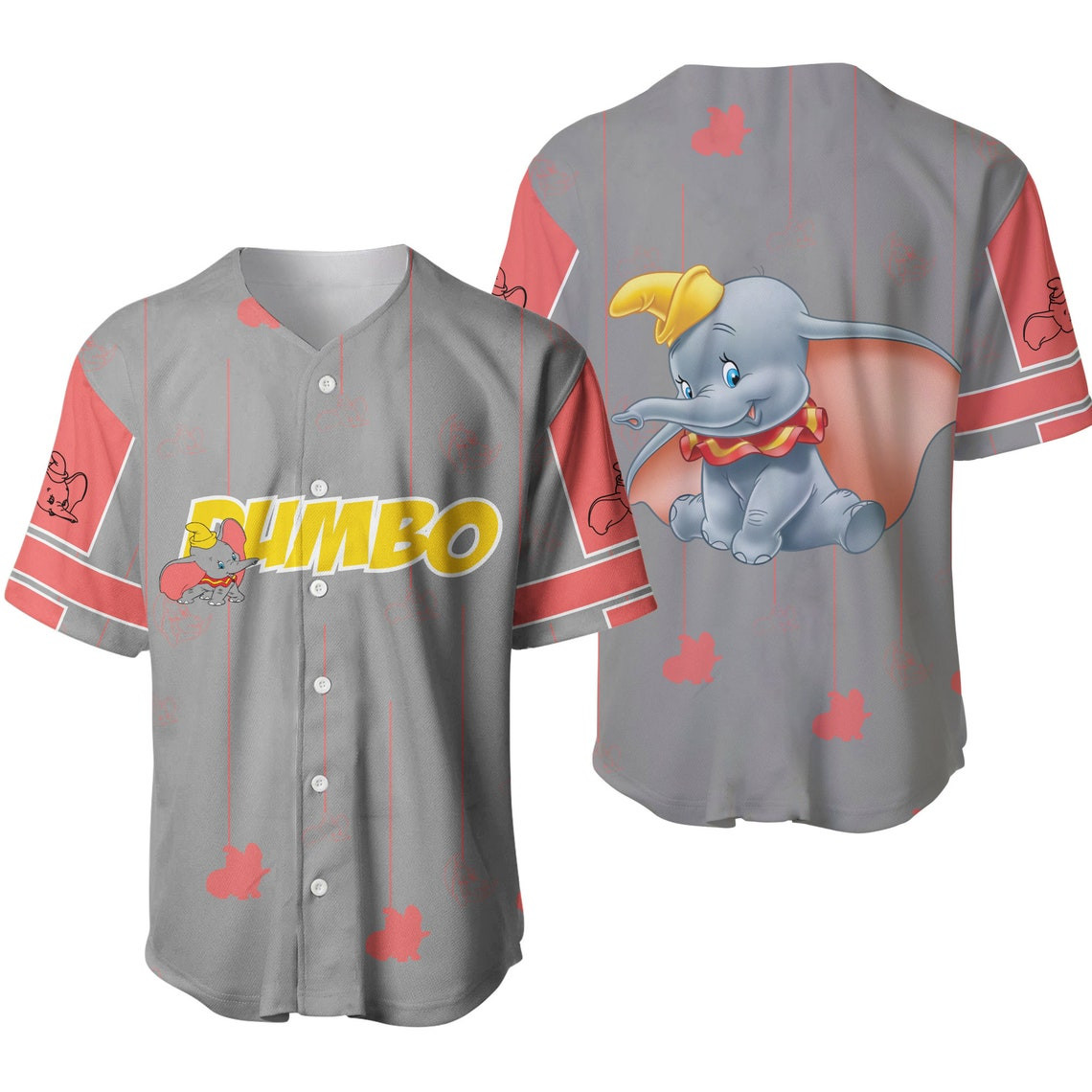 Dumbo Elephant Gray Pink Yellow Stripes Patterns Disney Unisex Cartoon Casual Outfits Custom Baseball Jersey Personalized Shirt Men Women