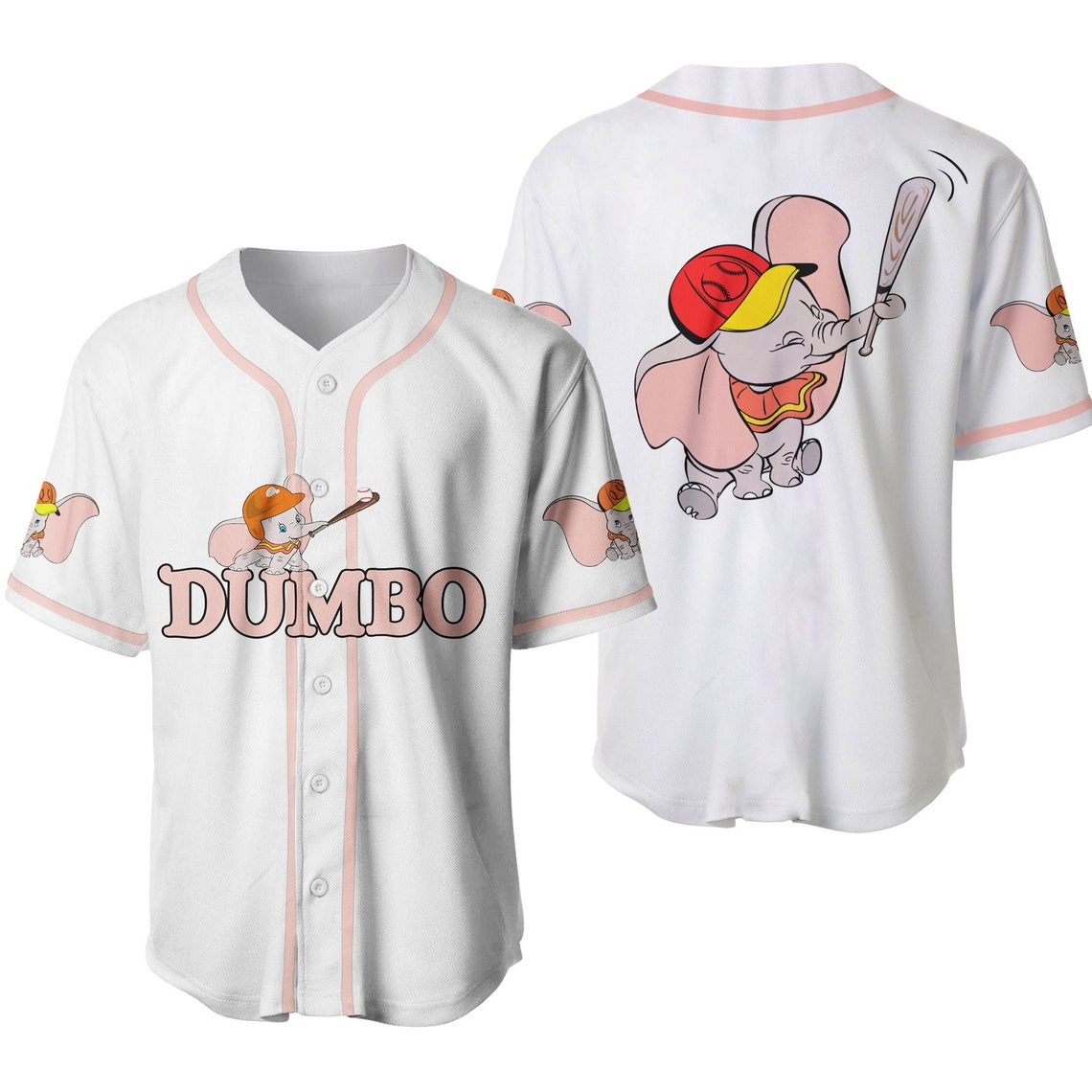 Dumbo Elephant White Pink Disney Unisex Cartoon Custom Baseball Jersey Personalized Shirt Men Women