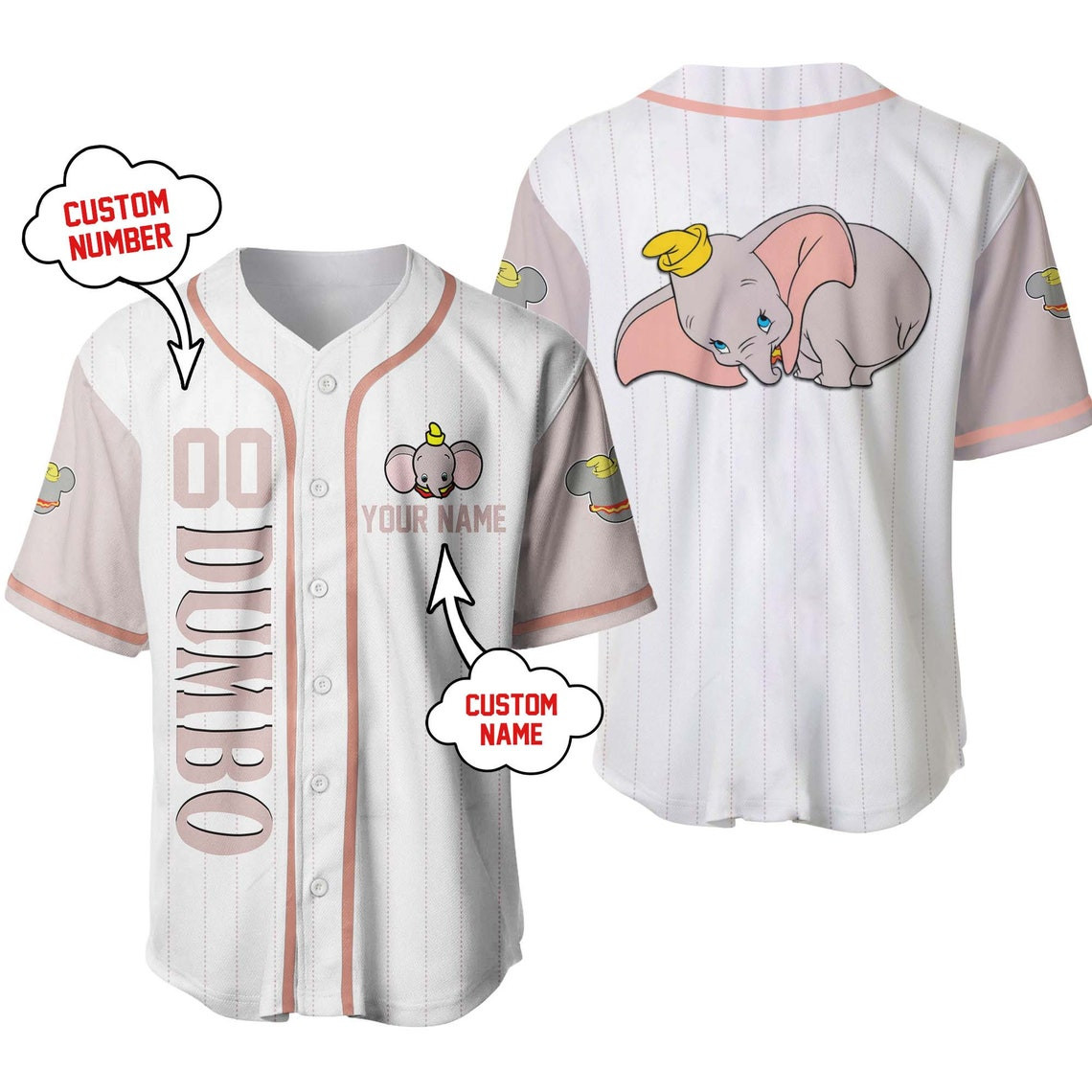 Dumbo The Flying Elephant Disney Unisex Cartoon Custom Baseball Jersey Personalized Shirt Kid Youth Men Women
