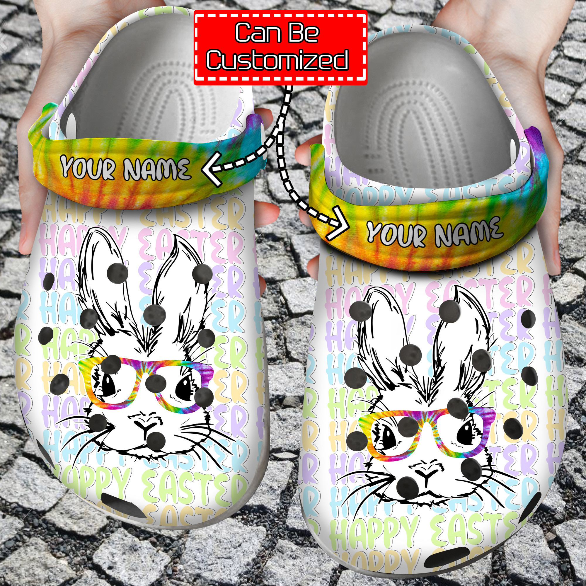 Easter Crocs Personalized Easter Bunny Glasses Tye Dye Clog Shoes