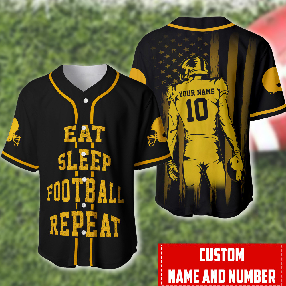 Eat Sleep Football Repeat Custom Name And Number Baseball Jersey, Unisex Jersey Shirt for Men Women