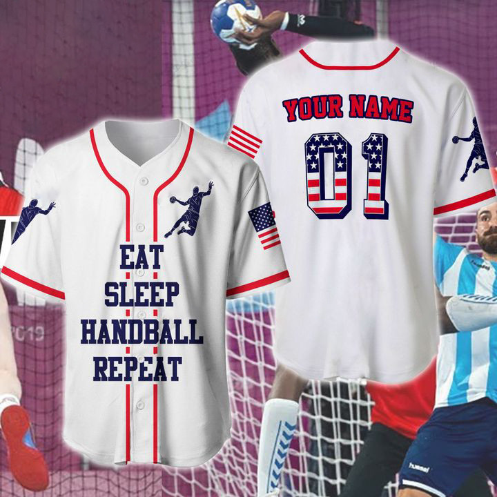 Eat Sleep Handball Repeat Custom Name And Number Baseball Jersey