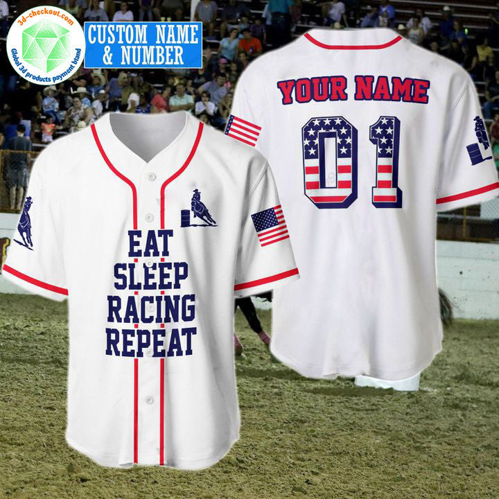 Eat Sleep Racing Repeat Personalized And Number Baseball Jersey