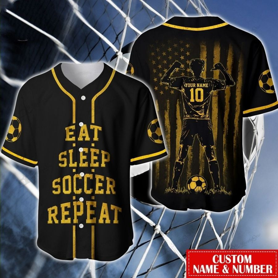 Eat Sleep Soccer Repeat Custom Name And Number Baseball Jersey