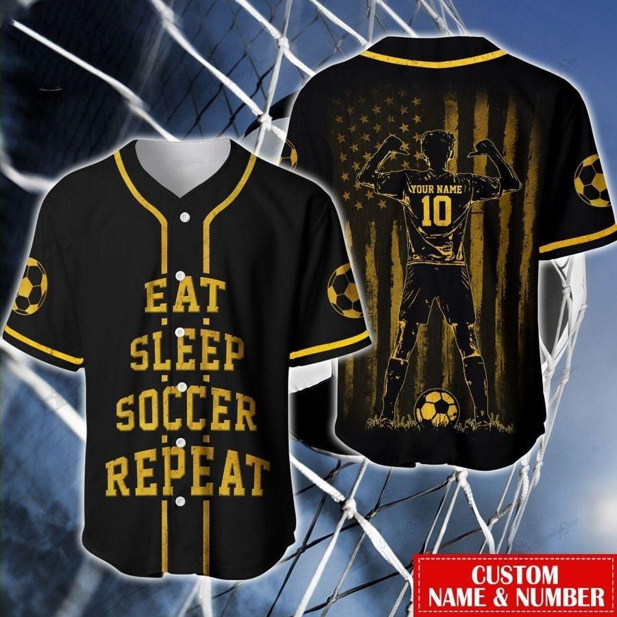 Eat Sleep Soccer Repeat Personalized And Number Baseball Jersey
