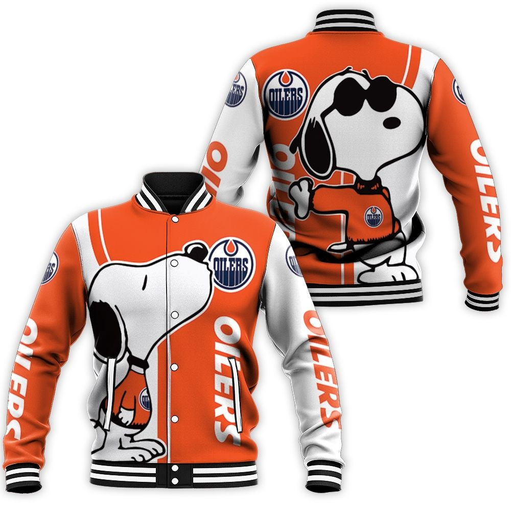 Edmonton Oilers Snoopy Lover 3d Printed Baseball Jacket for Men Women