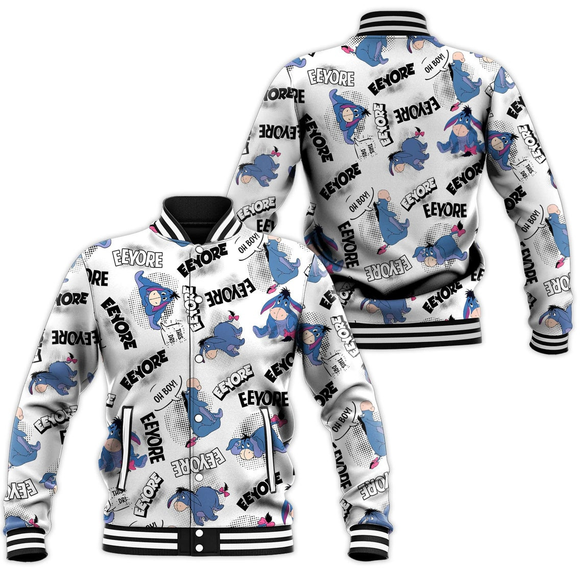 Eeyore Bum Pattern Disney Cartoon Personalized Baseball Jacket for Men Women