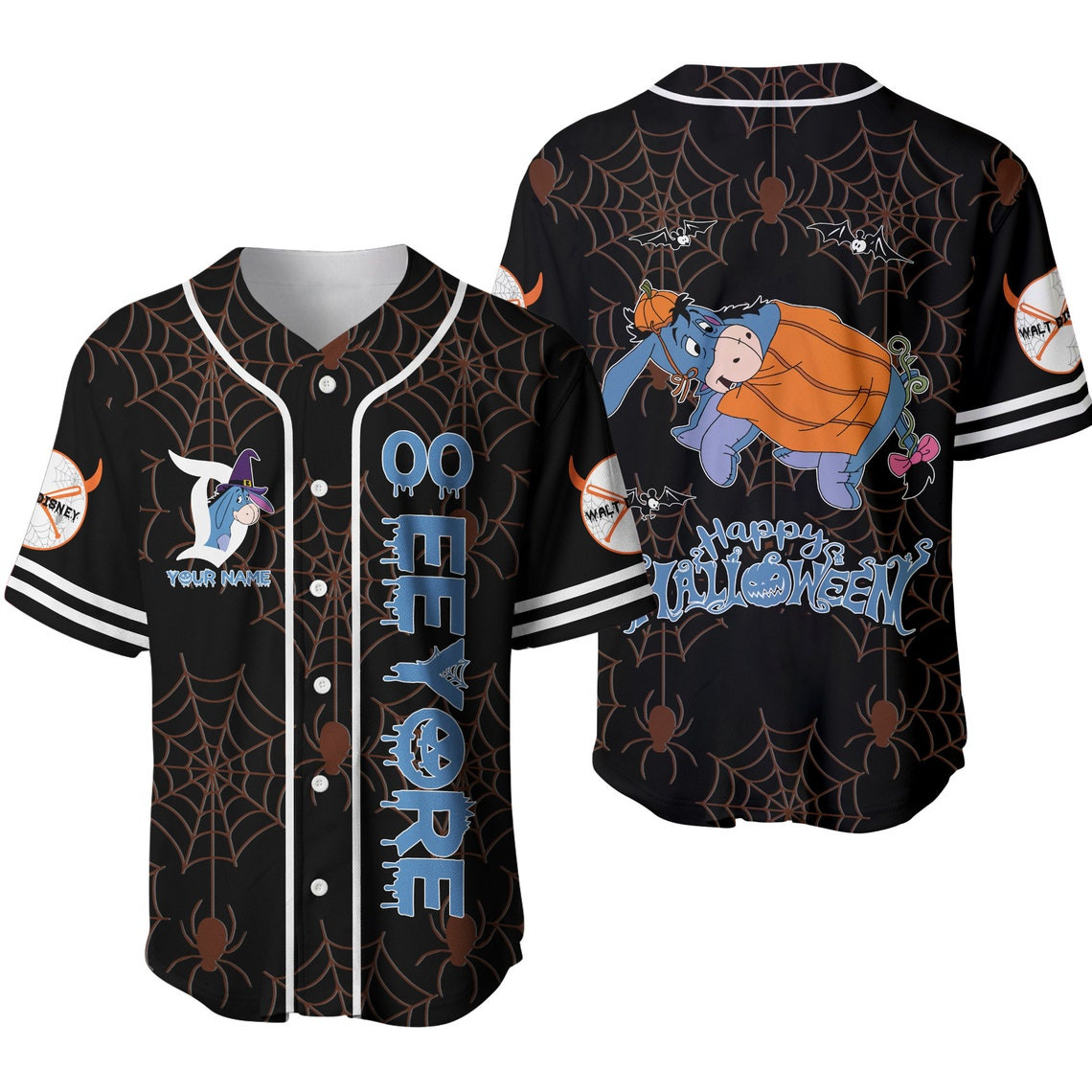 Eeyore Donkey Black Blue Happy Halloween Disney Unisex Cartoon Custom Baseball Jersey Personalized Shirt Men Women
