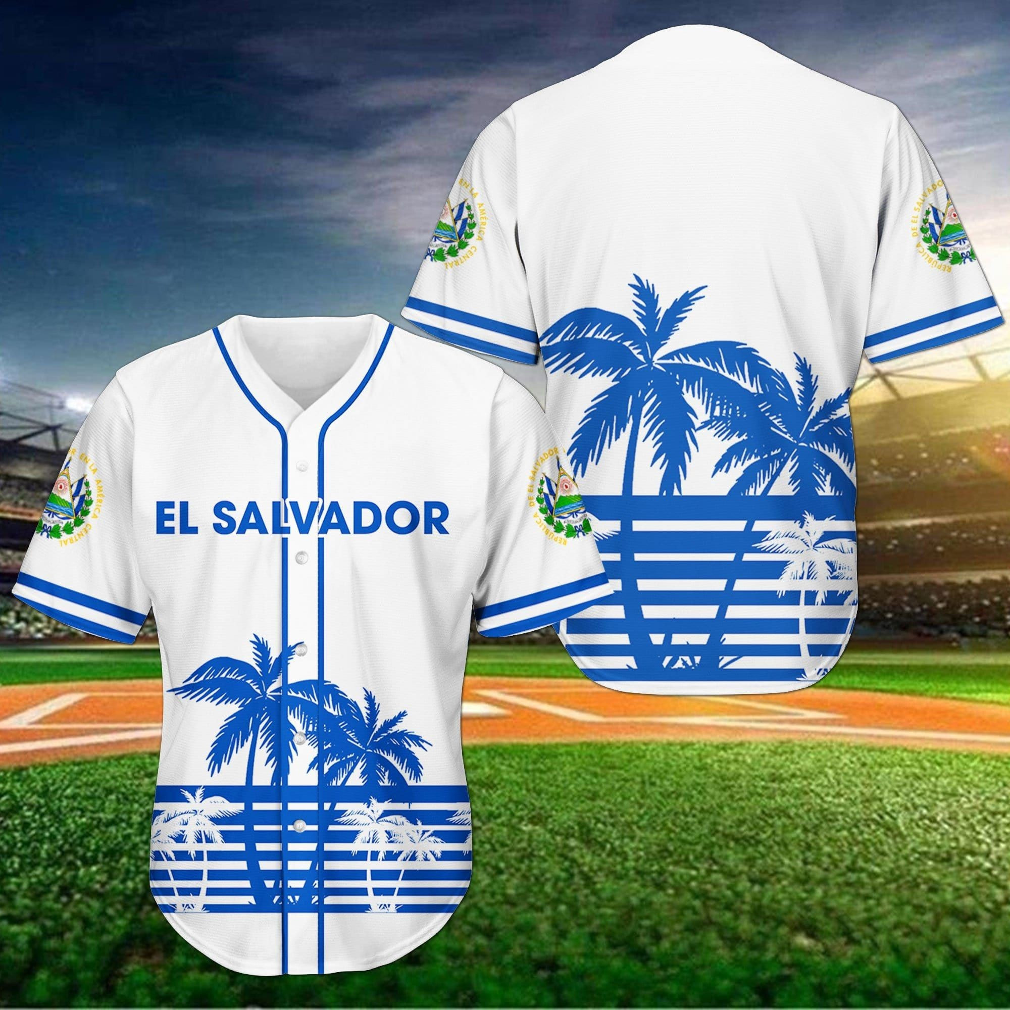 El Salvador Palm Tree Baseball Jersey, Unisex Jersey Shirt for Men Women