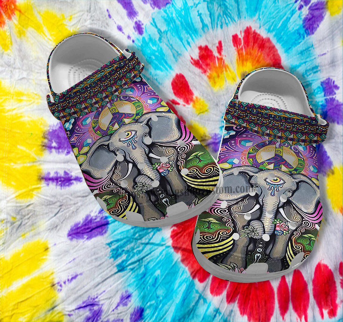 Elephant Boho Trippy Peace Croc Shoes - Hippie Peace Boho Erudite Shoes Croc Clogs Customize Gift Besties
