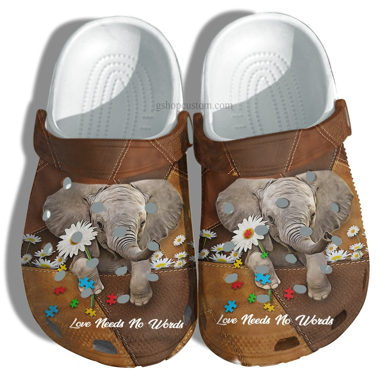 Elephant Daisy Flower Leather Crocs Shoes Gift Girl Women - Autism Awareness Love Need No Words Shoes Croc Clogs